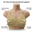 Pack of 4 Beige Cotton Wireless Non-Padded Bra for Women – Soft Comfortable Everyday Support Bra with Adjustable Straps & Hook Closure