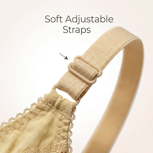 Pack of 4 Beige Cotton Wireless Non-Padded Bra for Women – Soft Comfortable Everyday Support Bra with Adjustable Straps & Hook Closure