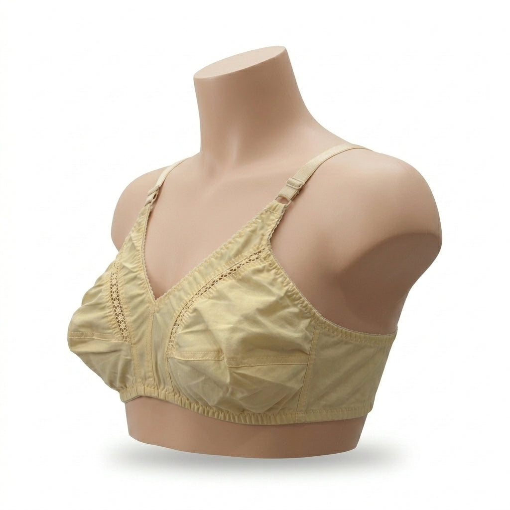 Pack of 4 Beige Cotton Wireless Non-Padded Bra for Women – Soft Comfortable Everyday Support Bra with Adjustable Straps & Hook Closure