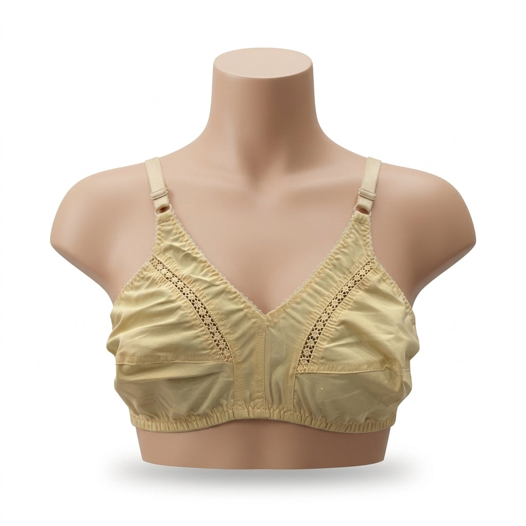 Pack of 4 Beige Cotton Wireless Non-Padded Bra for Women – Soft Comfortable Everyday Support Bra with Adjustable Straps & Hook Closure