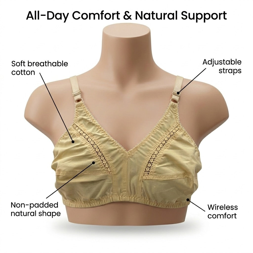 Women's Cotton Bra – Wireless, Non-Padded, All-Day Comfort | Sizes 32-42